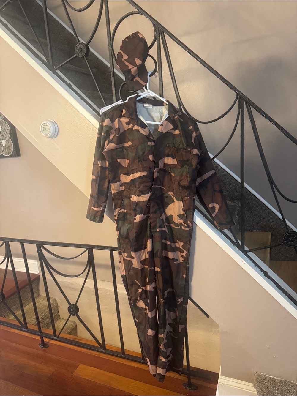Camouflage one piece jumper with hat, Halloween costume